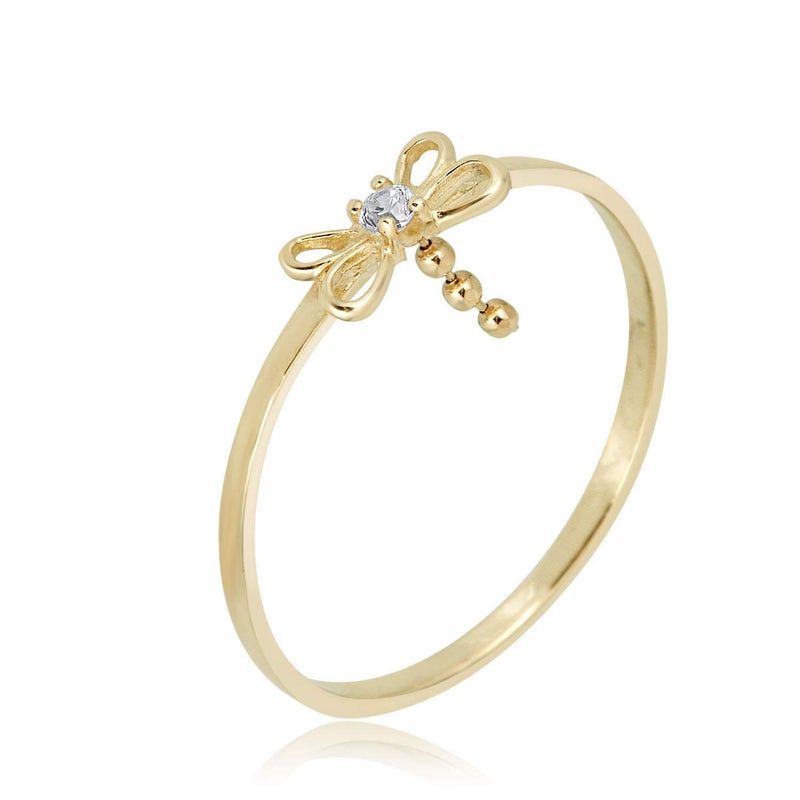 AVORA 10K Yellow Gold Simulated Diamond CZ Dragonfly Ring, Size 3 - Size 3 - Image 1